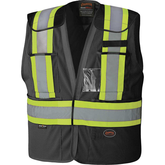 Pioneer 6933BK Drop-Shoulder Safety Tear-Away Vest, Black, Large/X-Large, Polyester