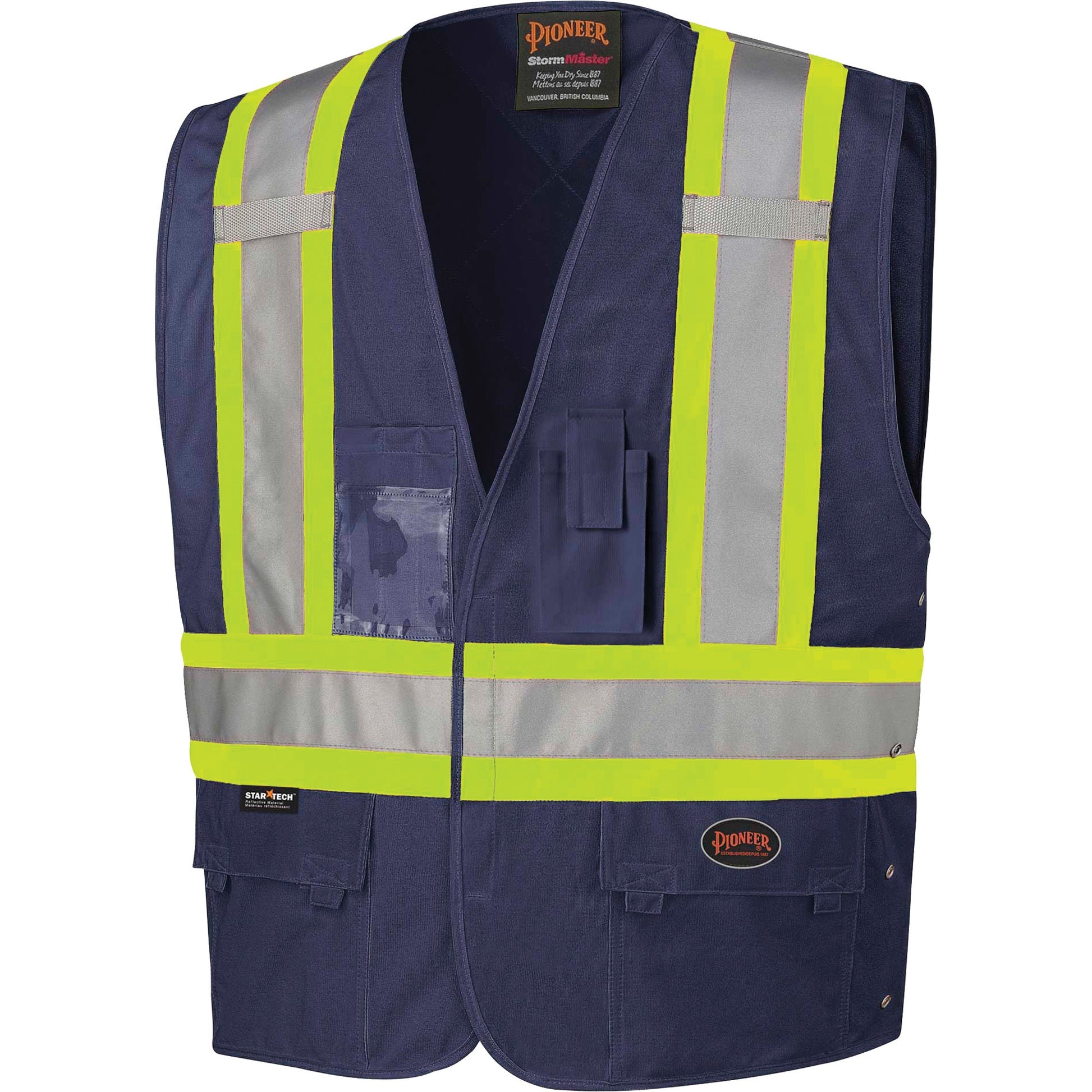 Pioneer 134N Safety Vest with Adjustable Sides, Navy Blue, Large/X-Large, Polyester