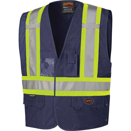 Pioneer 134N Safety Vest with Adjustable Sides, Navy Blue, Large/X-Large, Polyester