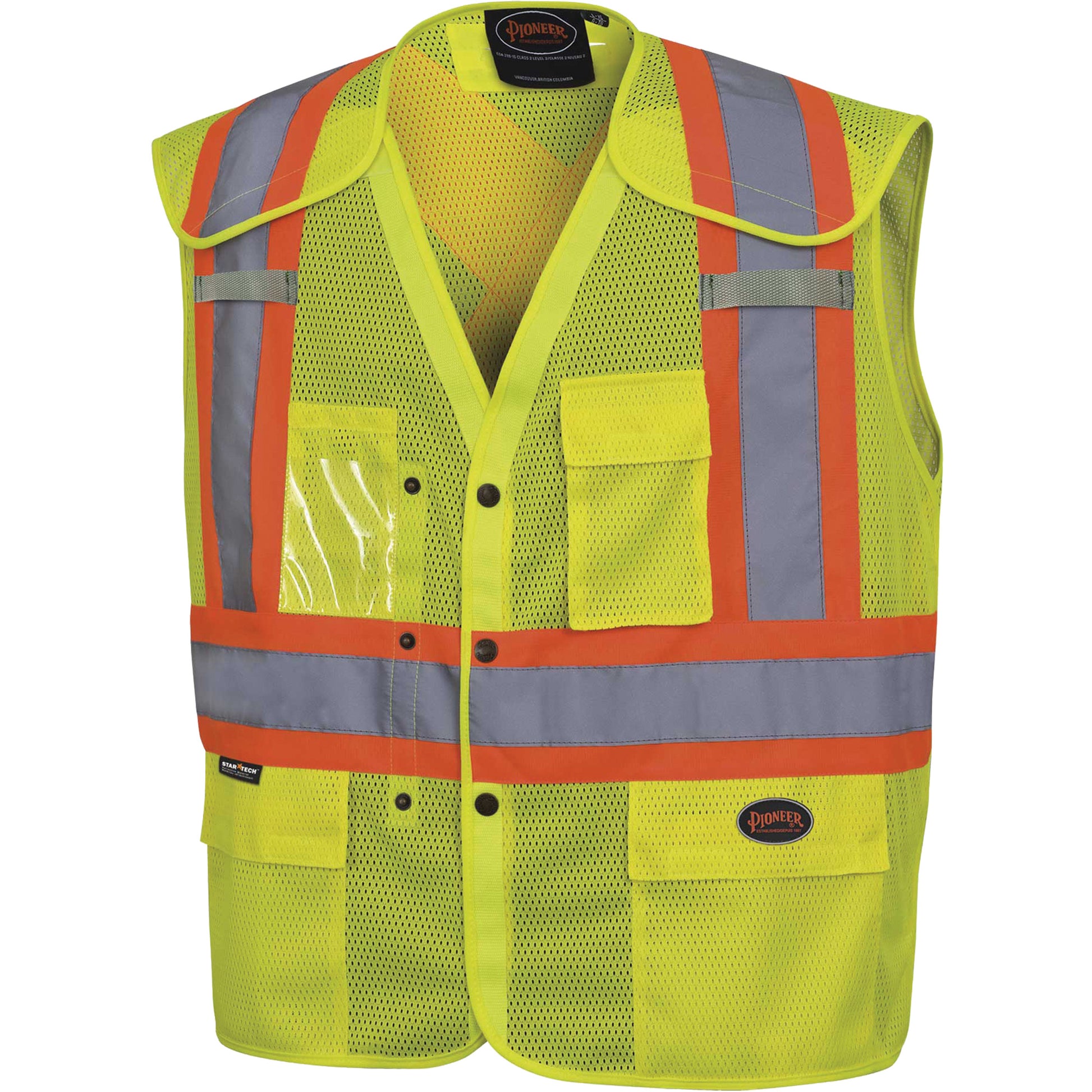 Pioneer 6939A Drop-Shoulder Safety Vest with Snaps, High Visibility Lime-Yellow, Large/X-Large, Polyester