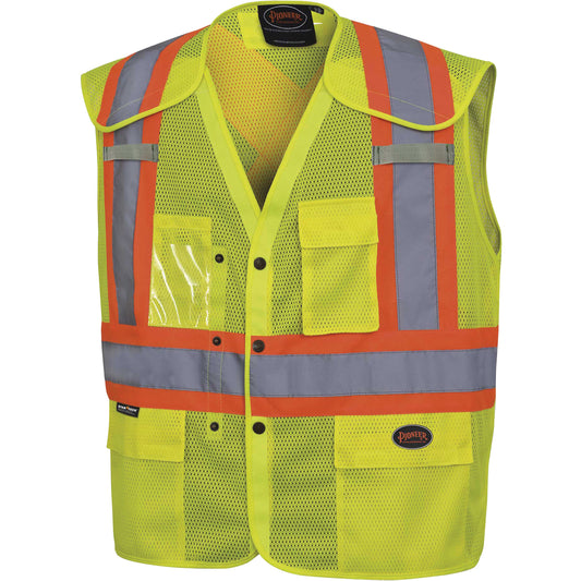 Pioneer 6939A Drop-Shoulder Safety Vest with Snaps, High Visibility Lime-Yellow, Large/X-Large, Polyester