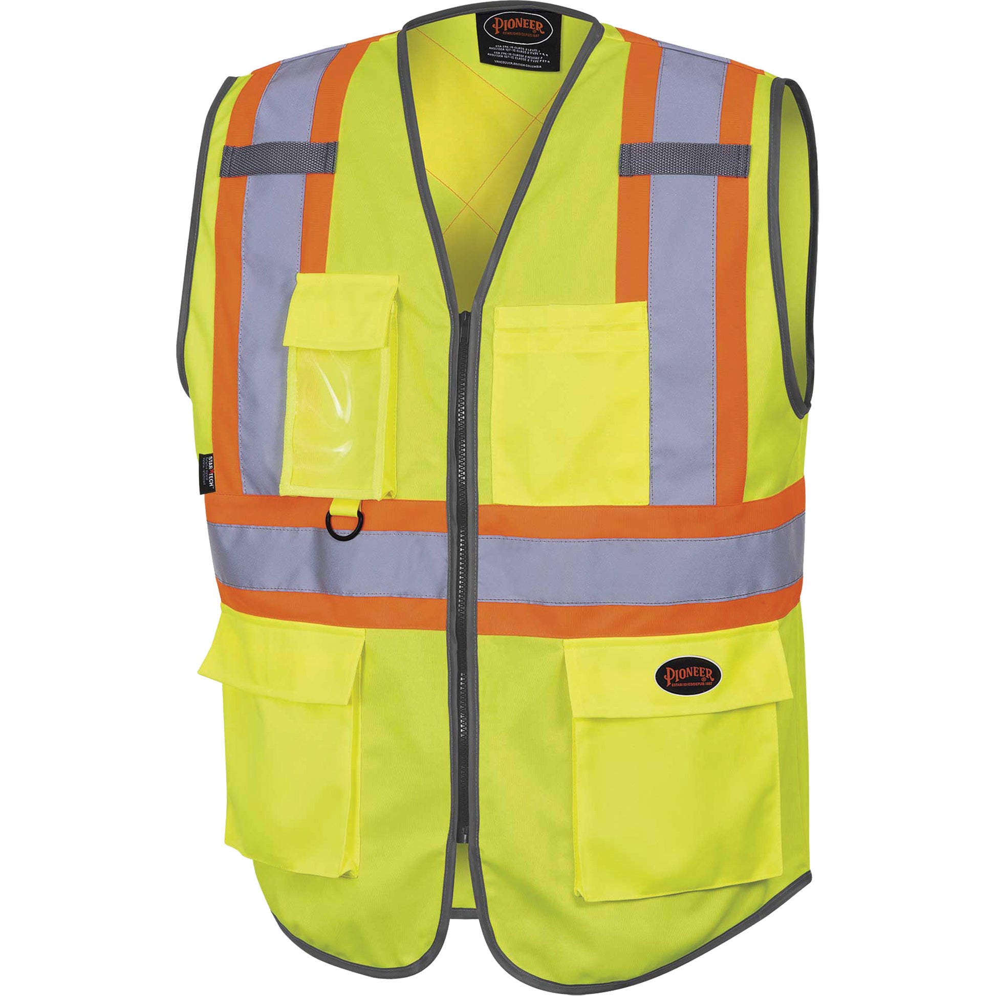 Pioneer 6959 Zip-Front Safety Vest, High Visibility Lime-Yellow, Small, Polyester