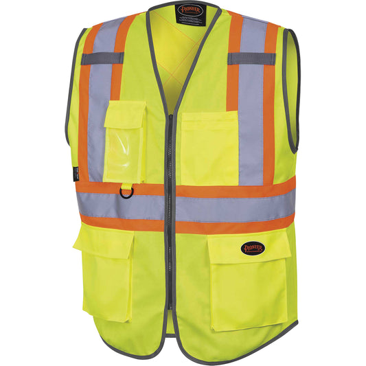 Pioneer 6959 Zip-Front Safety Vest, High Visibility Lime-Yellow, Small, Polyester