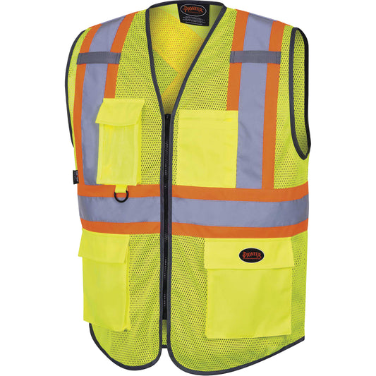 Pioneer 6961 Front Mesh Safety Vest, High Visibility Lime-Yellow, X-Large, Polyester