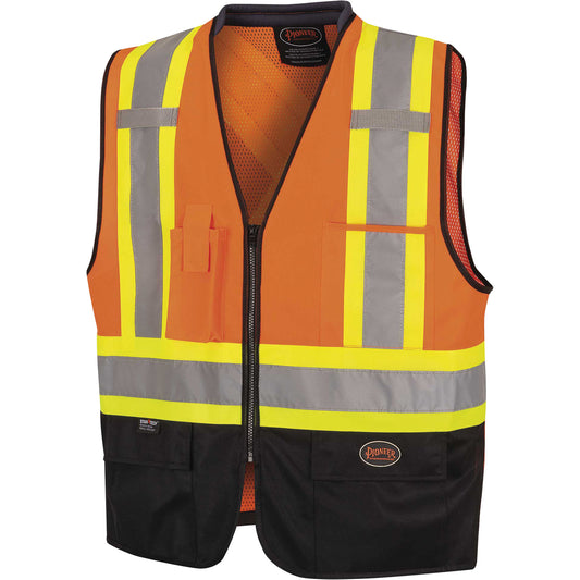 Pioneer 6894 Zip-Front Bi-Colour Safety Vest, High Visibility Orange, Large/X-Large, Polyester