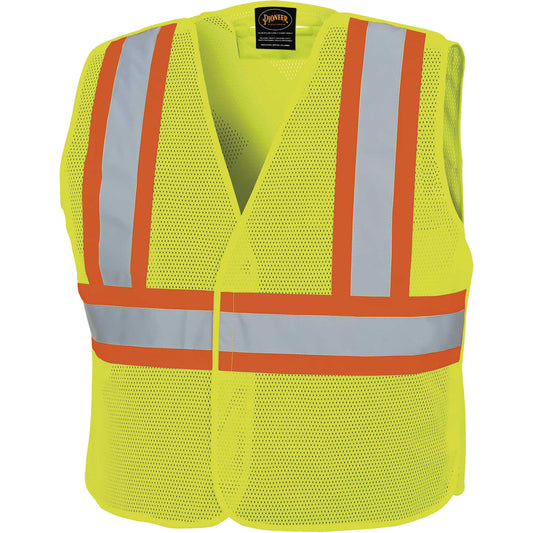 Pioneer 598P Tear-Away Mesh Safety Vest, High Visibility Lime-Yellow, 2X-Large/3X-Large, Polyester