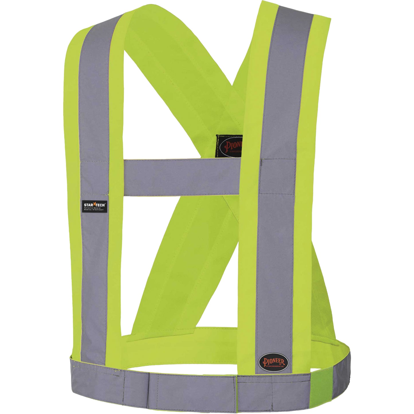 Pioneer 5492 4" Wide Adjustable Safety Sash, Meets/Exceeds CSA Z96 Class 2 - Level 2, High Visibility Lime-Yellow, Silver Reflective Colour, One Size