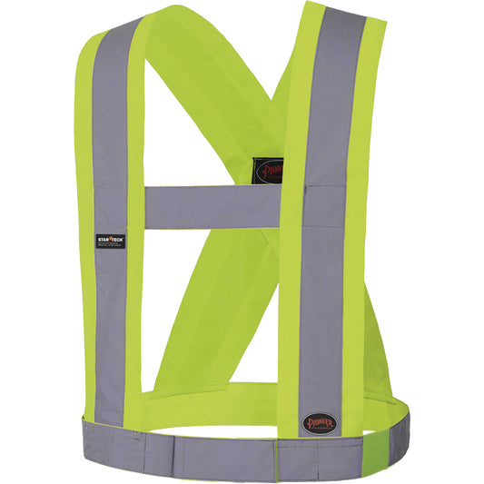 Pioneer 5492 4" Wide Adjustable Safety Sash, Meets/Exceeds CSA Z96 Class 2 - Level 2, High Visibility Lime-Yellow, Silver Reflective Colour, One Size