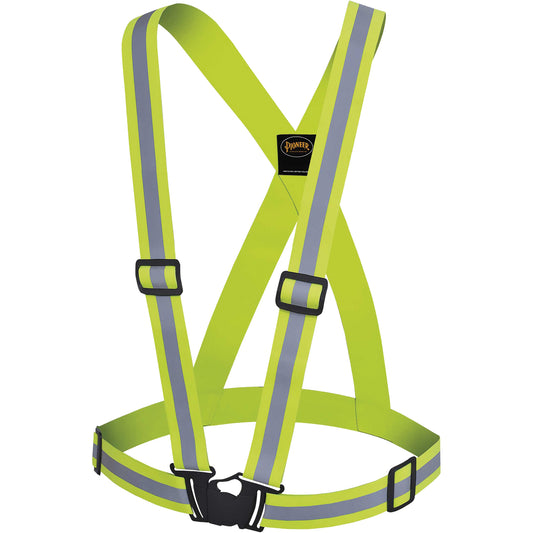 Pioneer 5497 Safety Sash, High Visibility Lime-Yellow, Silver Reflective Colour, One Size