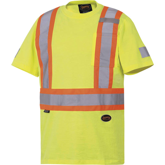 Pioneer 6980 Safety T-Shirt, Cotton, Large, High Visibility Lime-Yellow