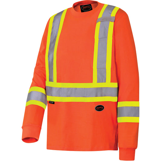Pioneer 6981 Long-Sleeved Safety Shirt, Cotton, 3X-Large, High Visibility Orange