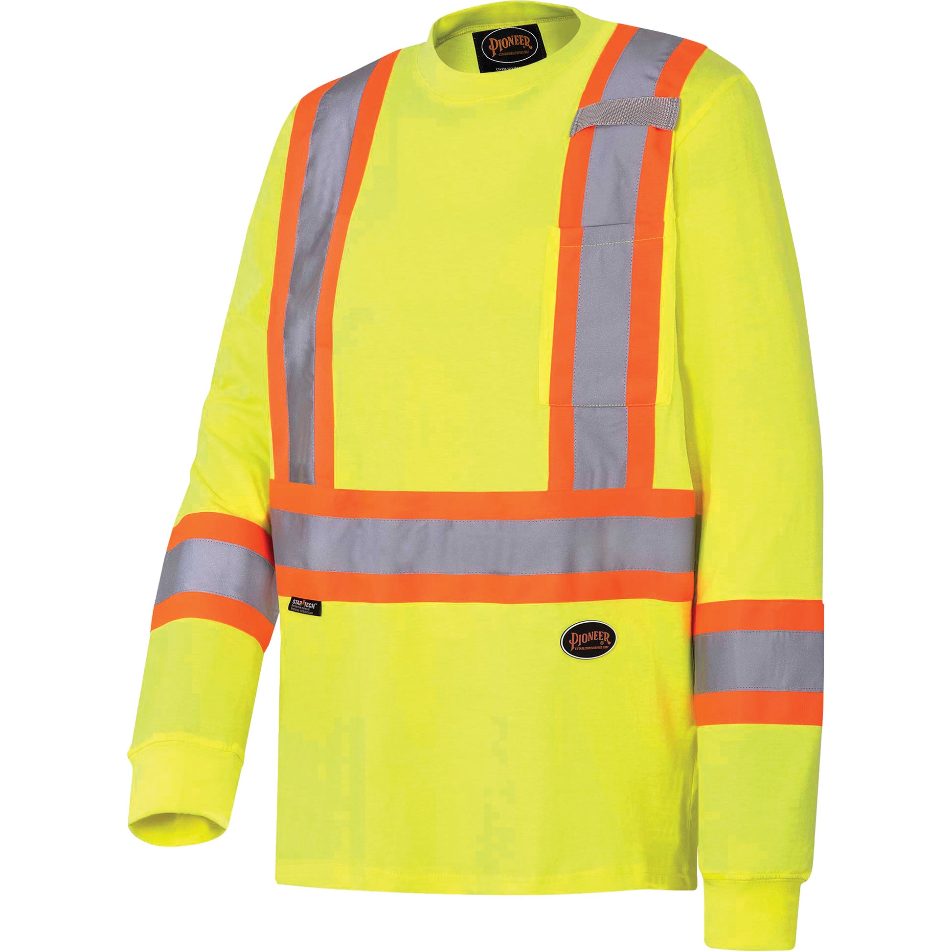 Pioneer 6982 Long-Sleeved Safety Shirt, Cotton, 4X-Large, High Visibility Lime-Yellow