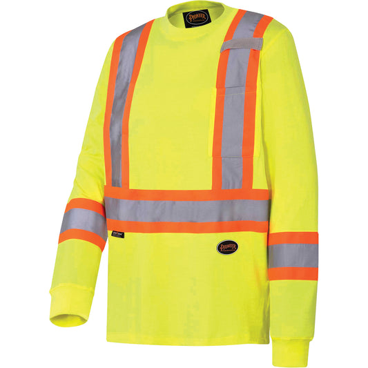 Pioneer 6982 Long-Sleeved Safety Shirt, Cotton, 4X-Large, High Visibility Lime-Yellow