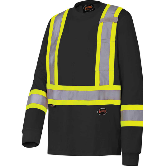 Pioneer 6983 Long-Sleeved Safety Shirt, Cotton, X-Small, Black