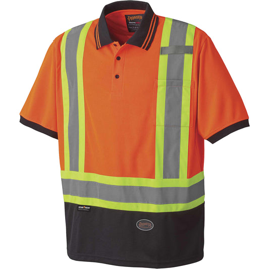 Pioneer 6986 Bird's-Eye Safety Polo Shirt, Polyester, 3X-Large, High Visibility Orange