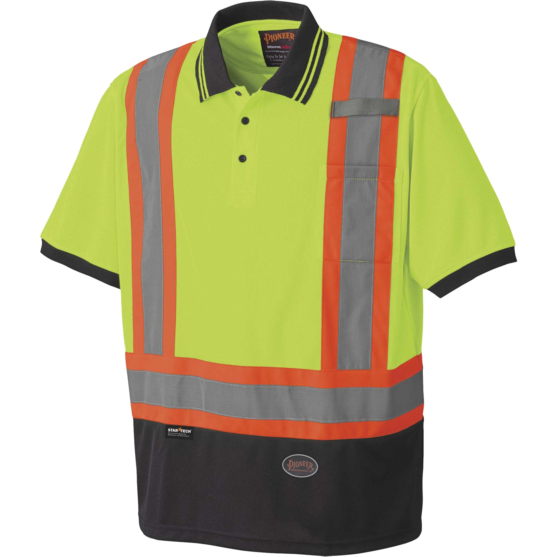 Pioneer 6987 Bird's-Eye Safety Polo Shirt, Polyester, X-Large, High Visibility Lime-Yellow