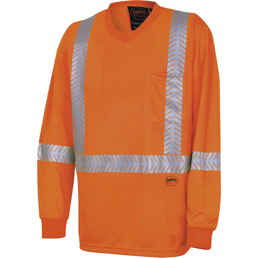 Pioneer 6904A Ultra-Cool Ultra-Breathable Long-Sleeved Safety Shirt, 3X-Large, High Visibility Orange