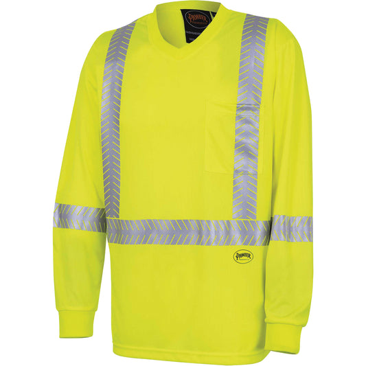 Pioneer 6905A Ultra-Cool Ultra-Breathable Long-Sleeved Safety Shirt, Large, High Visibility Lime-Yellow