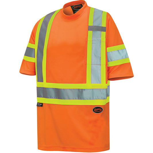 Pioneer 6970 Bird's-Eye Safety T-Shirt, Polyester, 5X-Large, High Visibility Orange