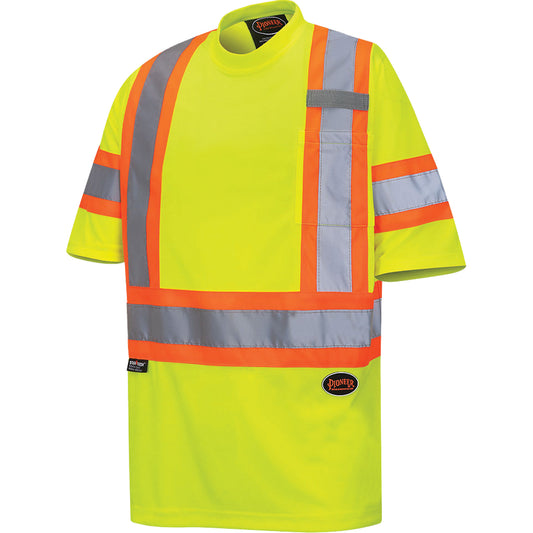 Pioneer 6971 Bird's-Eye Safety T-Shirt, Polyester, 5X-Large, High Visibility Lime-Yellow
