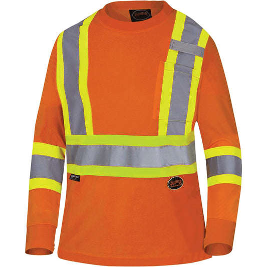 Pioneer 6968 Bird's-Eye Women's Safety T-Shirt, Polyester, Medium, High Visibility Orange