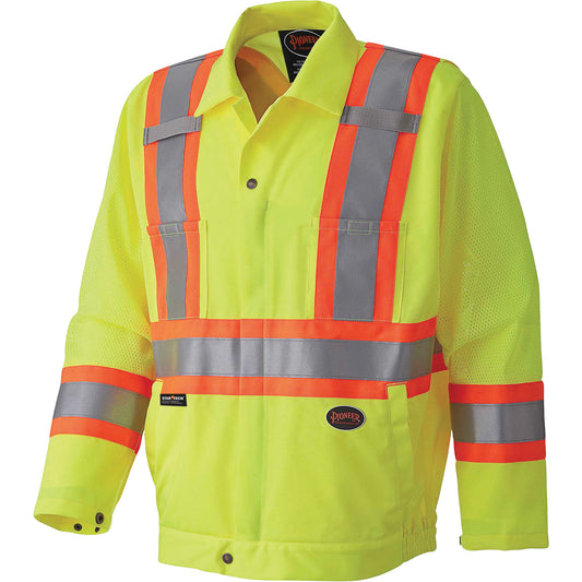 Pioneer 5999J Traffic Safety Jacket, Polyester, High Visibility Lime-Yellow, X-Large