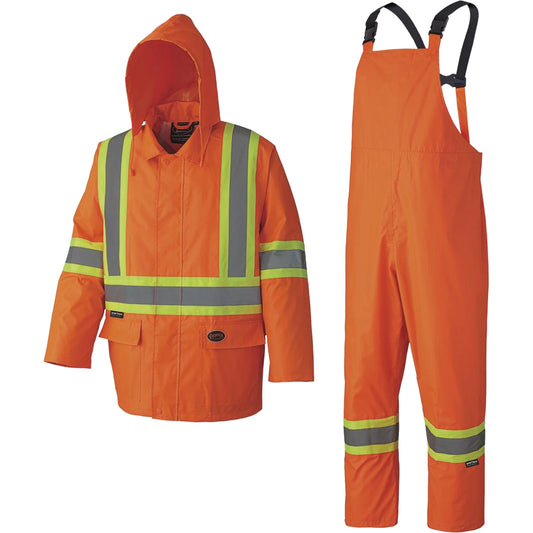 Pioneer 5608 210D Waterproof Rain Suit, Polyester/PVC, 2X-Large, High Visibility Orange
