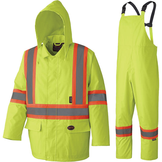 Pioneer 5609 210D Waterproof Rain Suit, Polyester/PVC, 2X-Large, High Visibility Lime-Yellow