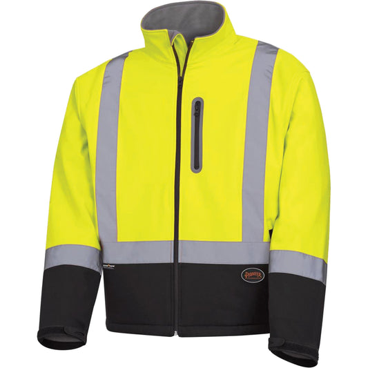 Pioneer 5689 Mechanical-Strength Softshell Safety Jacket, Black/High Visibility Lime-Yellow, Large