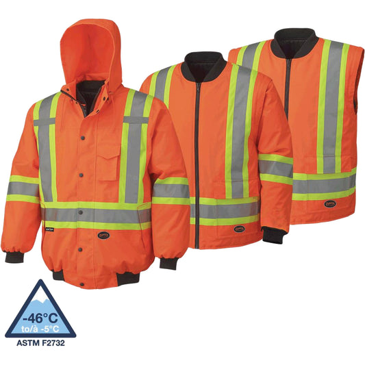 Pioneer 5022 Waterproof 7-in-1 Bomber Jacket, Polyester, High Visibility Orange, X-Large
