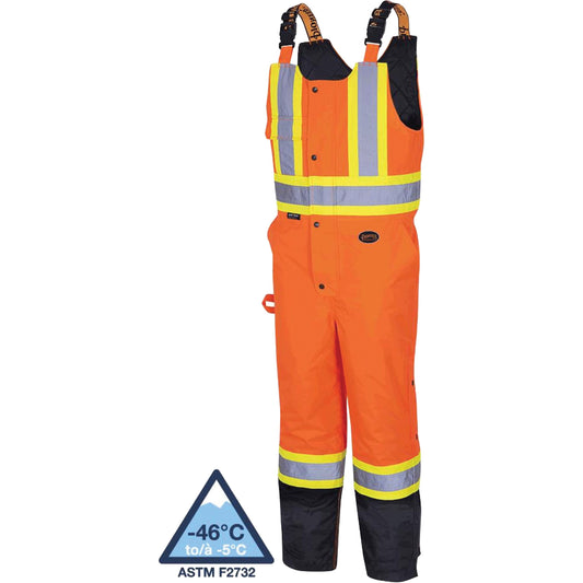 Pioneer 5040BB Waterproof Quilted Bib Pants, Polyester, Large, Black/High Visibility Orange