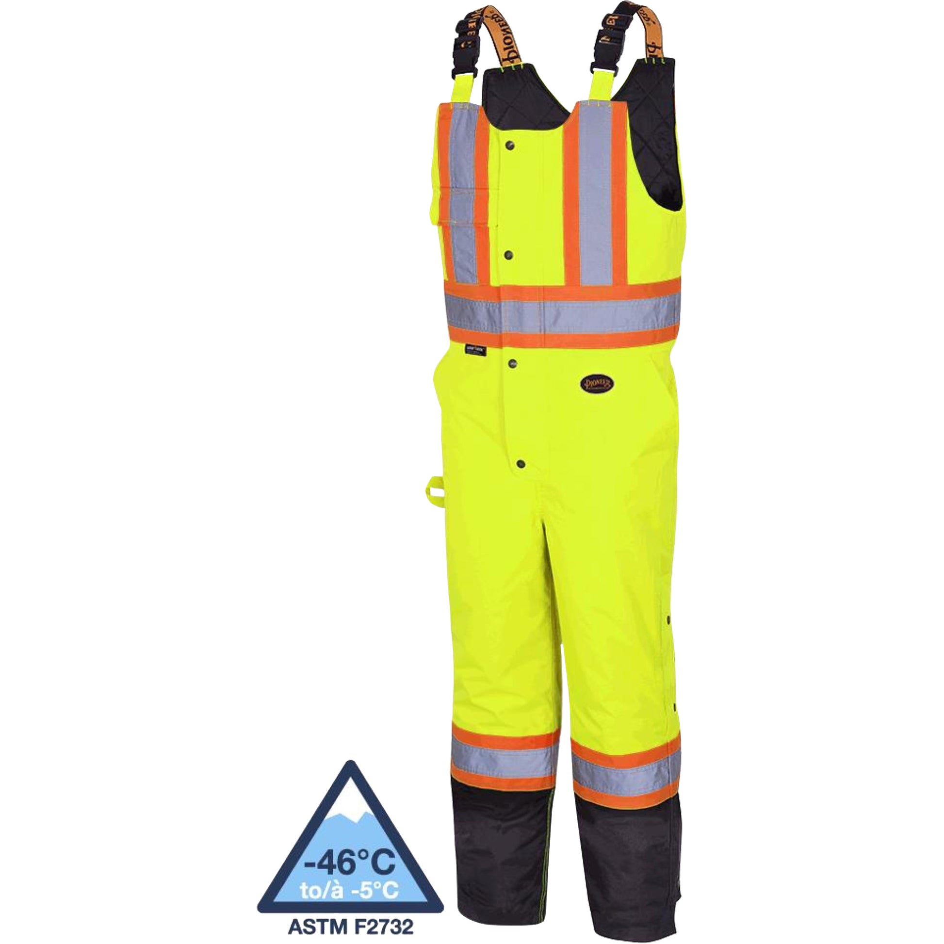 Pioneer 5041BB Waterproof Quilted Bib Pants, Polyester, 4X-Large, Black/High Visibility Lime-Yellow
