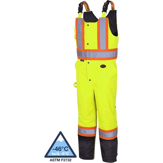 Pioneer 5041BB Waterproof Quilted Bib Pants, Polyester, 4X-Large, Black/High Visibility Lime-Yellow