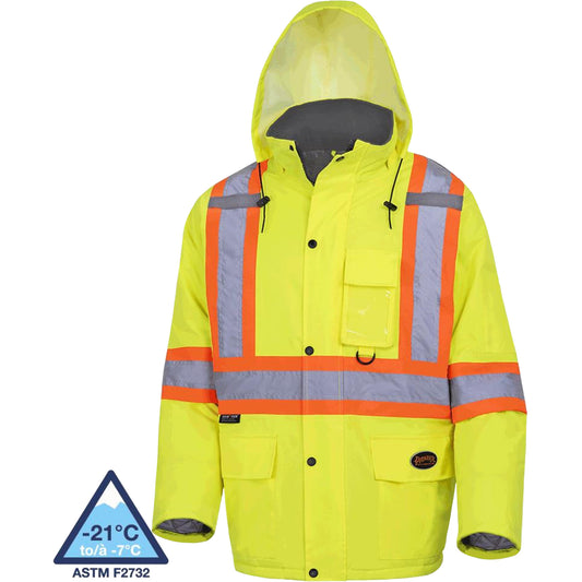Pioneer 5031 Waterproof Quilted Safety Parka, High Visibility Lime-Yellow, Medium