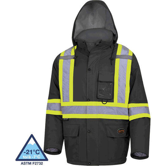 Pioneer 5031BK Waterproof Quilted Safety Parka, Black, Large