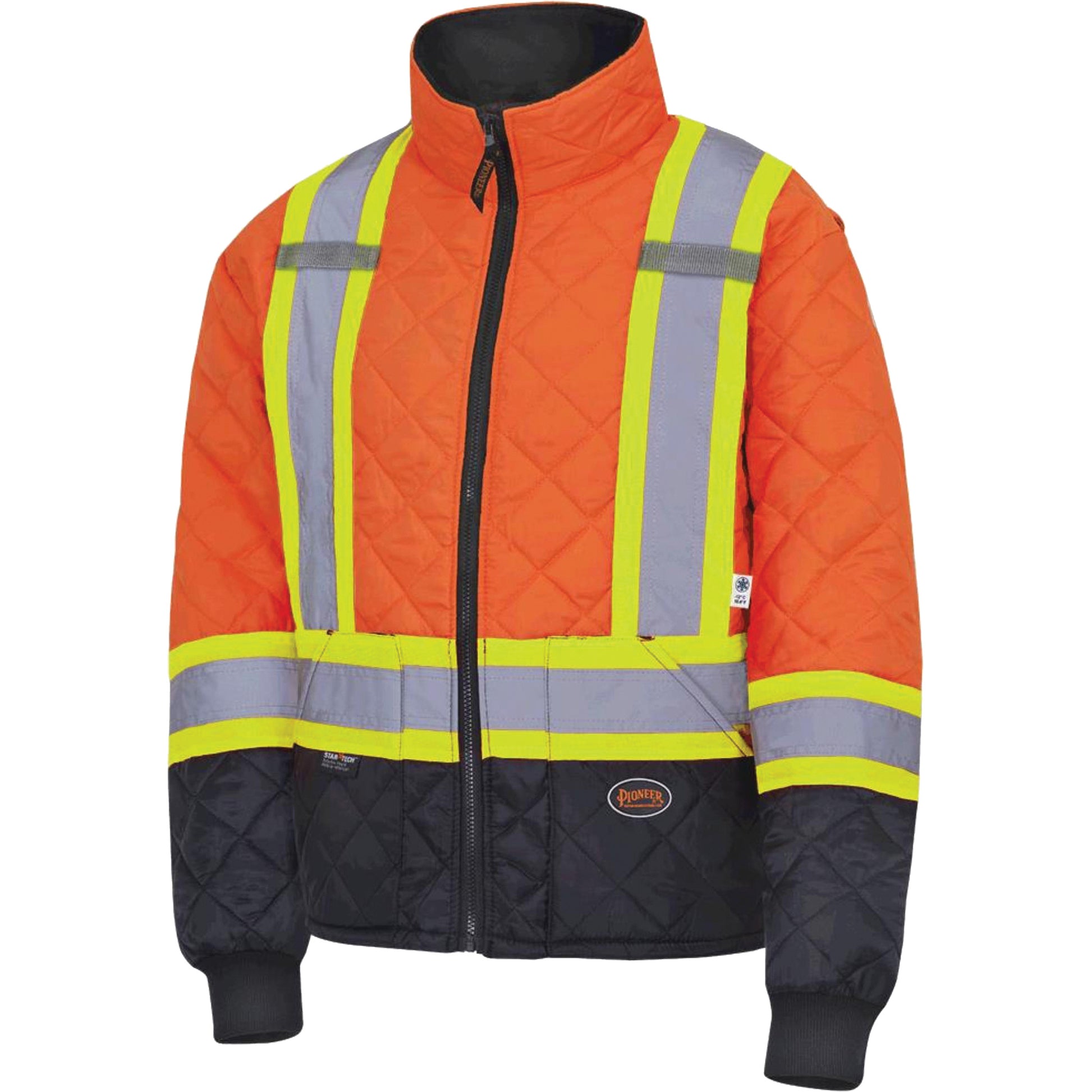 Pioneer 5015 Quilted Freezer Jacket, Polyester, Black/High Visibility Orange, Large