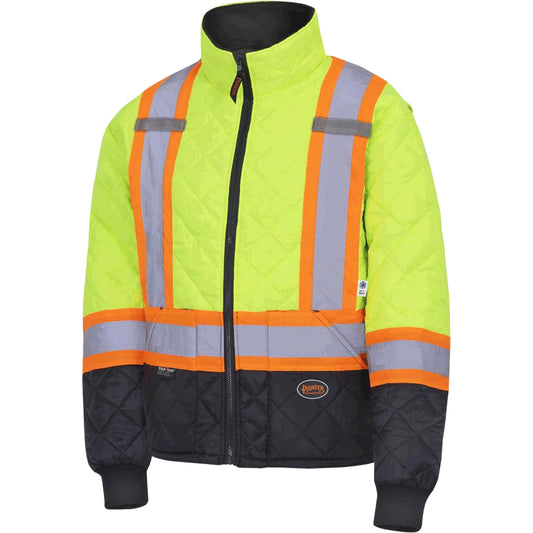 Pioneer 5016 Quilted Freezer Jacket, Polyester, Black/High Visibility Lime-Yellow, 3X-Large