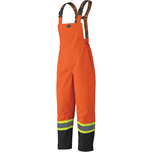 Pioneer 5404 300D Trilobal Ripstop Waterproof Bib Pants, Polyester, 3X-Large, Black/High Visibility Orange