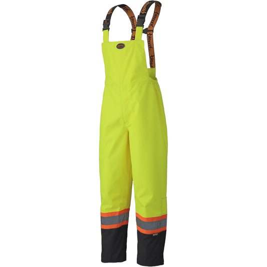 Pioneer 5405 300D Trilobal Ripstop Waterproof Bib Pants, Polyester, X-Small, High Visibility Lime-Yellow