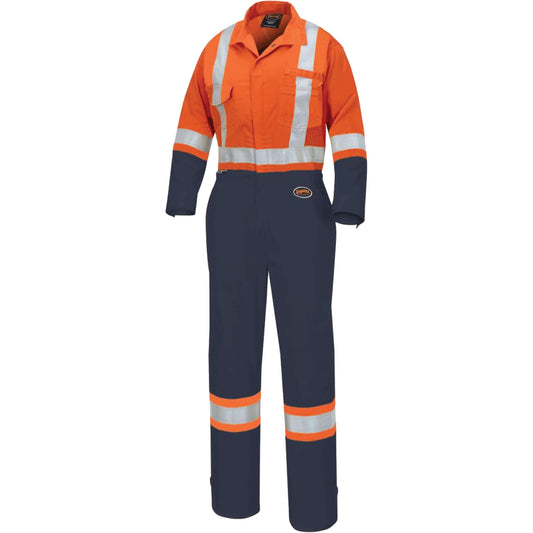 Pioneer 5514WBB Women's 2-Tone Safety Coveralls, 2X-Large, High Visibility Orange/Navy Blue
