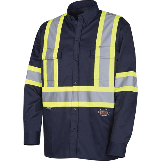 Pioneer 4414 Button-Down Work Shirt, Poly-Cotton, X-Large, Navy Blue