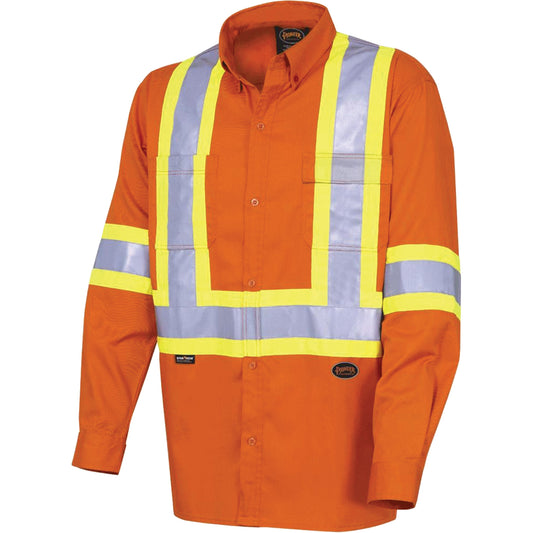 Pioneer 4441 Ultra-Cool Long-Sleeved Safety Shirt, Cotton, 4X-Large, High Visibility Orange