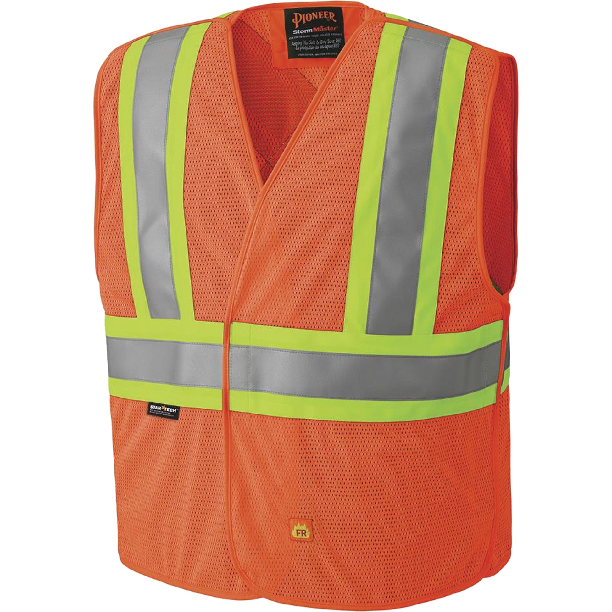 Pioneer 6914A Flame Resistant Safety Vest, High Visibility Orange, 4X-Large/5X-Large, Polyester