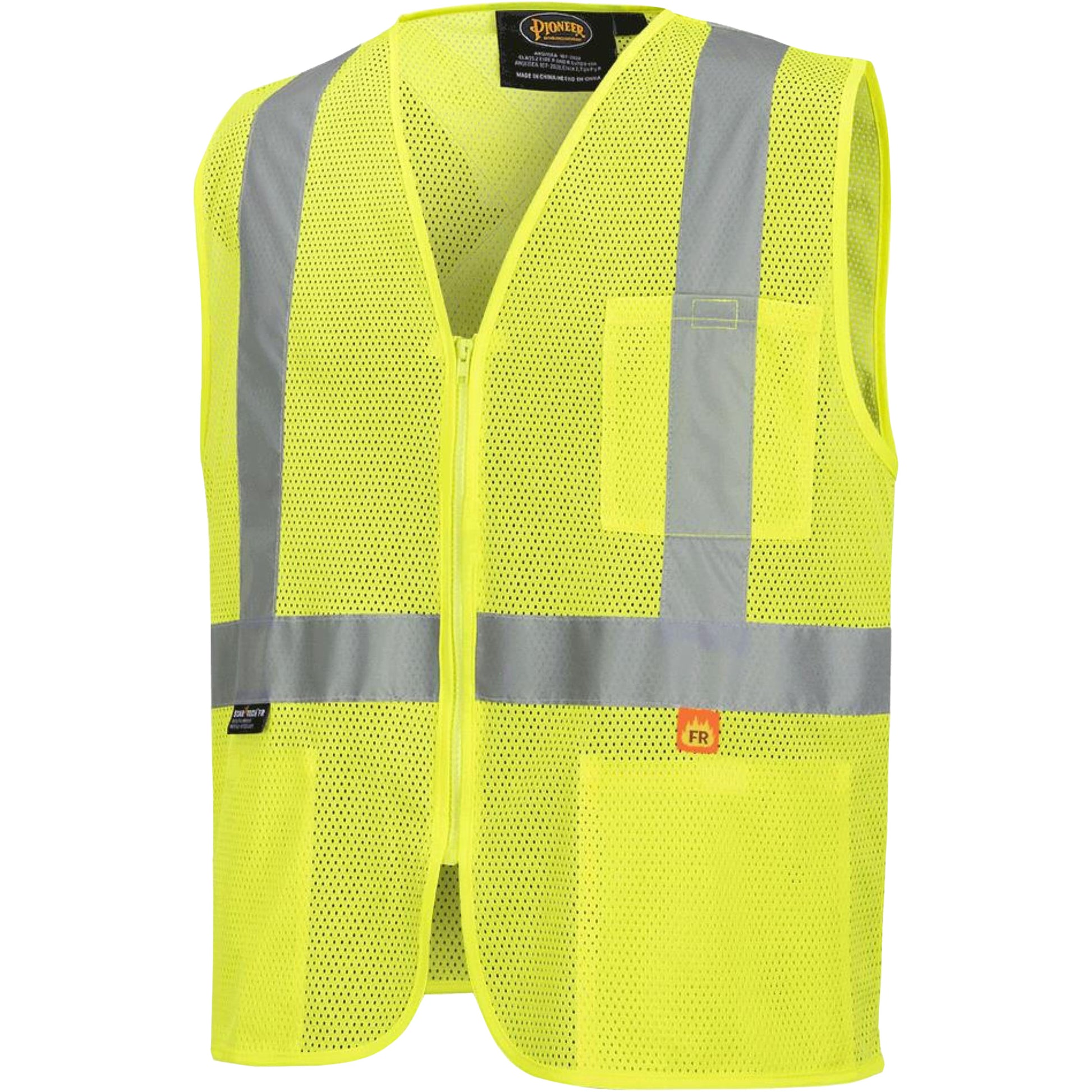 Pioneer 6944 FR Safety Vest, High Visibility Lime-Yellow, Large, Polyester