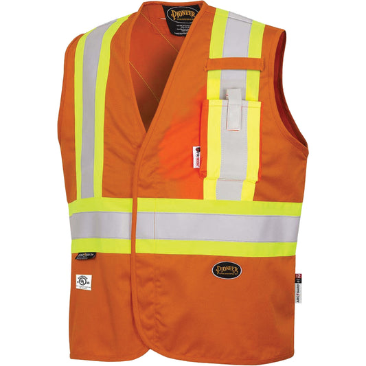 Pioneer 7728 FR-Tech® Flame-Resistant Arc Safety Vest, Large, High Visibility Orange, 10 cal/cm²