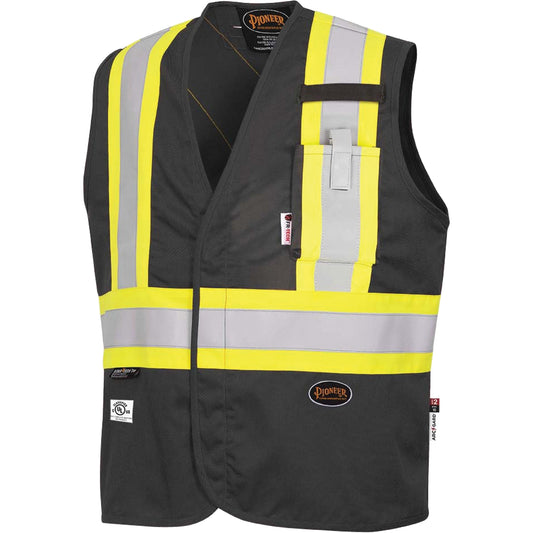 Pioneer 7729 FR-Tech® Flame-Resistant Arc Safety Vest, Small, Black, 10 cal/cm²