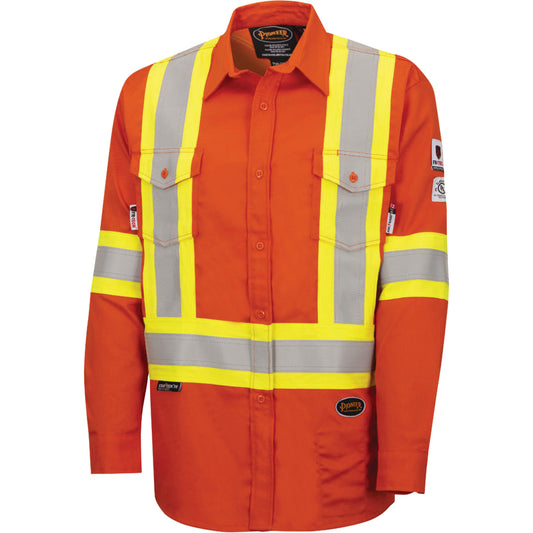 Pioneer 7743 FR-Tech® Flame-Resistant Safety Shirt, Medium, High Visibility Orange