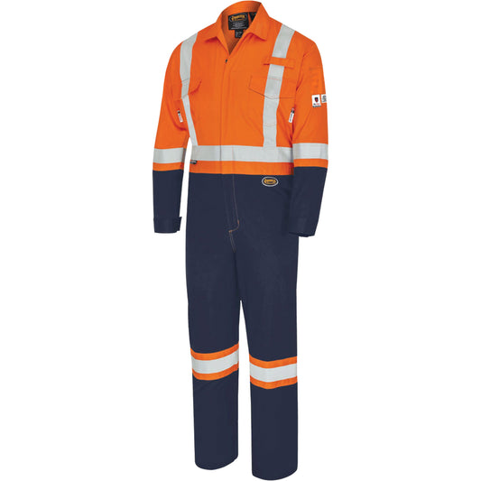 Pioneer 7702BB FR-Tech® 2-Tone Safety Coverall, Size 42, Navy Blue/Orange, 10 cal/cm²