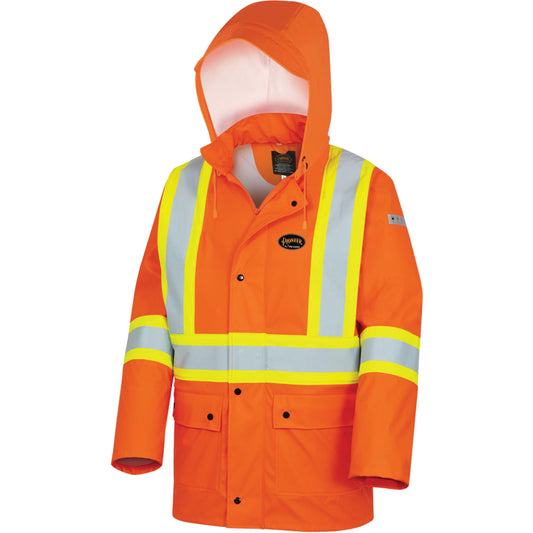 Pioneer 5892PKT High-Visibility FR Waterproof Safety Jacket, Medium, High Visibility Orange