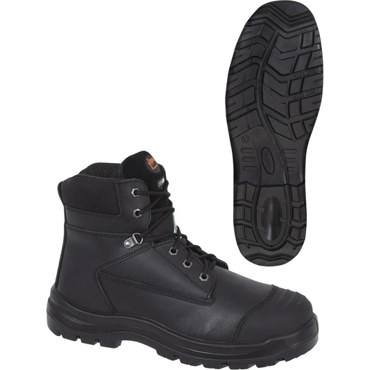 Pioneer 1025 Black 6" Work Boots, Leather, Steel Toe, Size 14